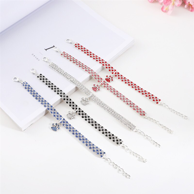 Rhinestone Cute Paw Dog Collar Products for Dogs 20/25/33CM Blue/Red/Pink Adjustable Collar Jewelry Accessory for Dogs Cat