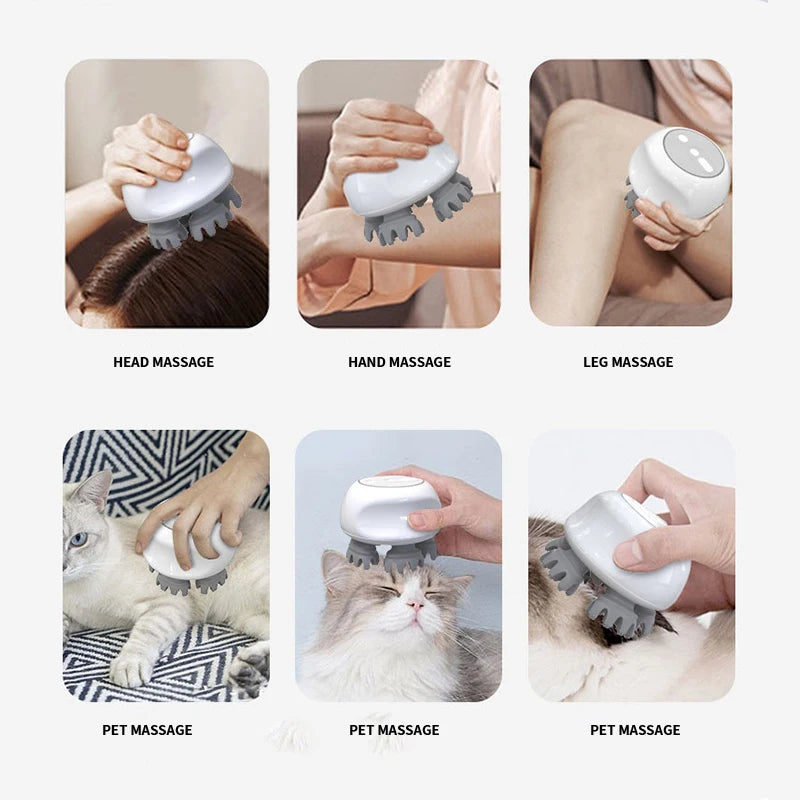 Electric Portable Mutlti-Modes Kneading Nodes Smart Electric Scalp Head Massager For Cat Massager