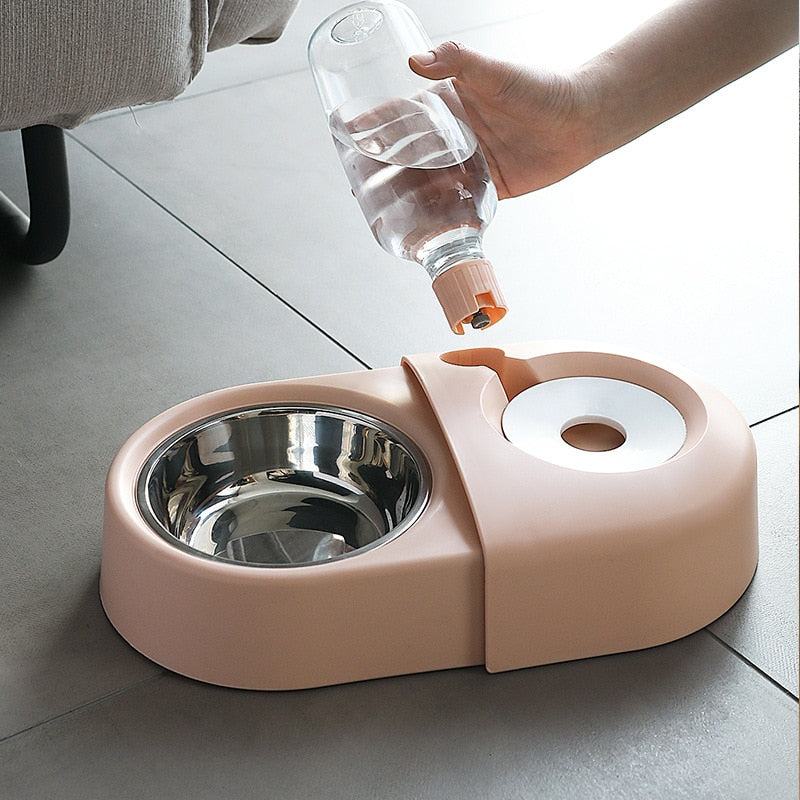 Dogs Cats Bowl and Drinking Fountains with Automatic Water Outlet Anti-overturning Feeders Plastic Feeding Bowl Pet Accessories