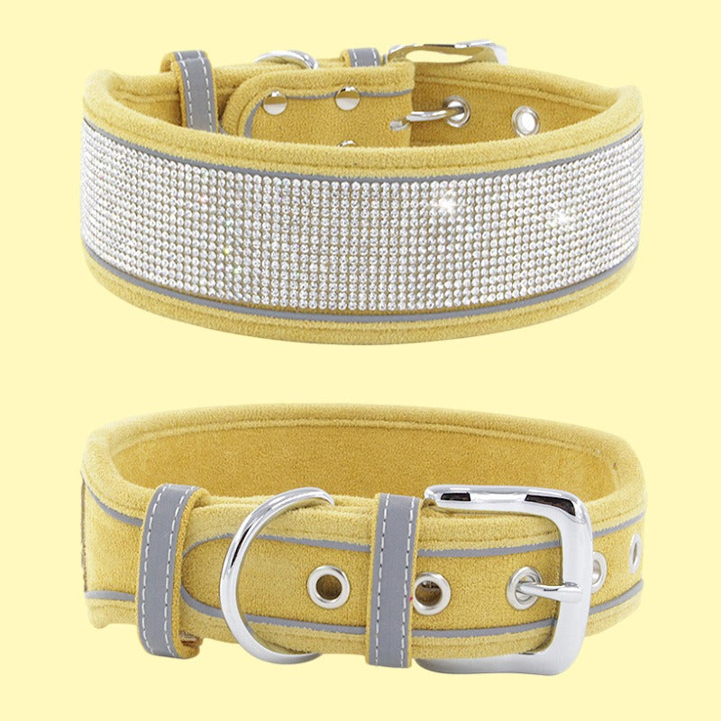 Reflective Dog Collar Shiny Rhinestone Pet Collar Medium sized Dog Chain Soft and Comfortable Walking Rope