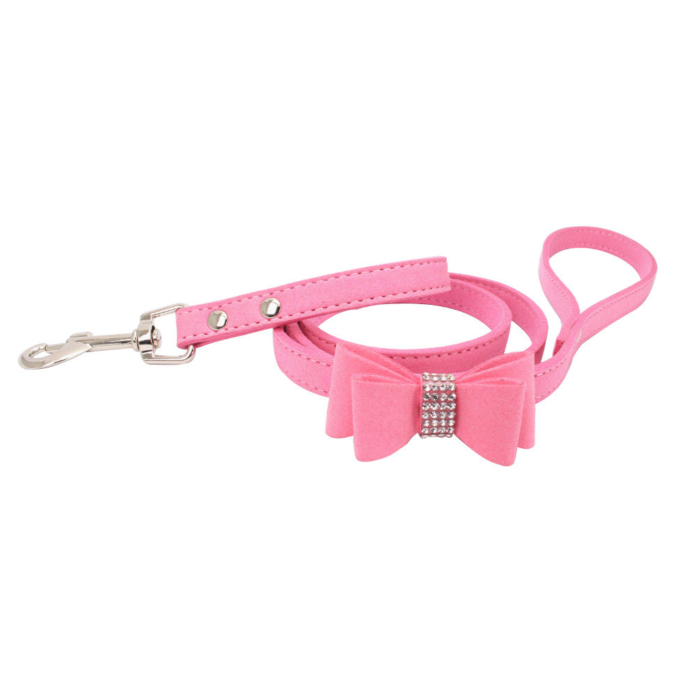 Sparkling rhinestone bow pet chest strap, rhinestone dog chest strap, suede microfiber dog chain pet supplies