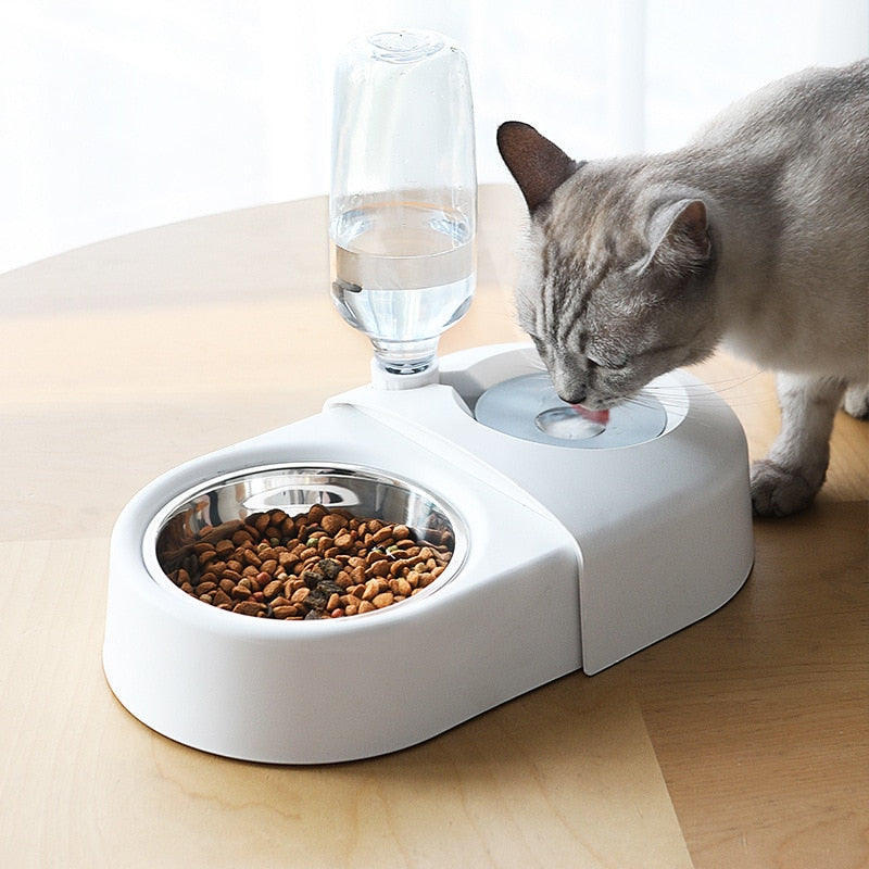Dogs Cats Bowl and Drinking Fountains with Automatic Water Outlet Anti-overturning Feeders Plastic Feeding Bowl Pet Accessories