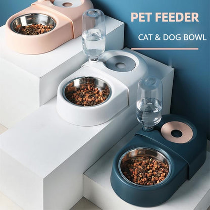 Dogs Cats Bowl and Drinking Fountains with Automatic Water Outlet Anti-overturning Feeders Plastic Feeding Bowl Pet Accessories