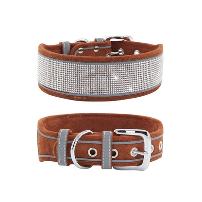 Reflective Dog Collar Shiny Rhinestone Pet Collar Medium sized Dog Chain Soft and Comfortable Walking Rope