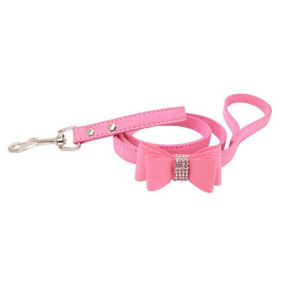 Sparkling rhinestone bow pet chest strap, rhinestone dog chest strap, suede microfiber dog chain pet supplies
