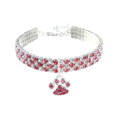Rhinestone Cute Paw Dog Collar Products for Dogs 20/25/33CM Blue/Red/Pink Adjustable Collar Jewelry Accessory for Dogs Cat