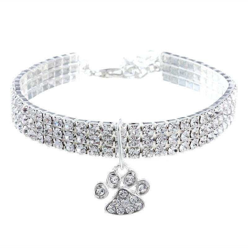Rhinestone Cute Paw Dog Collar Products for Dogs 20/25/33CM Blue/Red/Pink Adjustable Collar Jewelry Accessory for Dogs Cat
