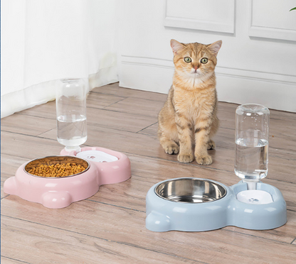 Stainless steel multi-purpose dog and cat bowl with water bottle
