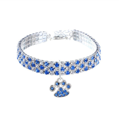 Rhinestone Cute Paw Dog Collar Products for Dogs 20/25/33CM Blue/Red/Pink Adjustable Collar Jewelry Accessory for Dogs Cat